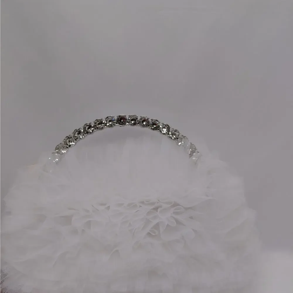 Badgley Mischka Womens Evening Bag White Tulle Rhinestone Bridal Formal Wedding